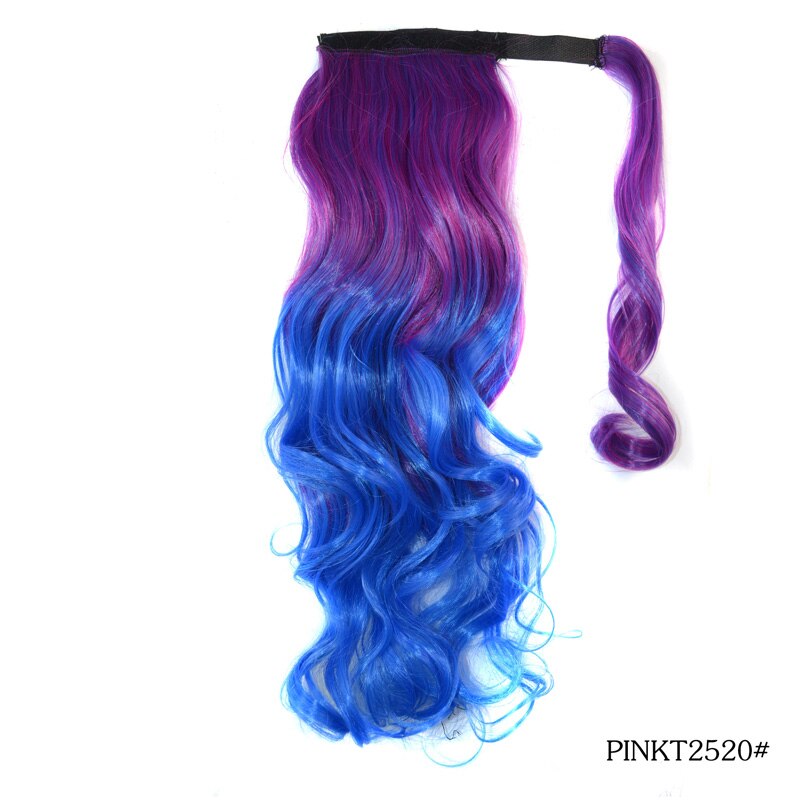 Jeedou Ponytails Wrap Around Ponytail Extension Wavy Synthetic Hair 45cm Balayage Ombre Color Messy Bohemian Style: PINKT2520