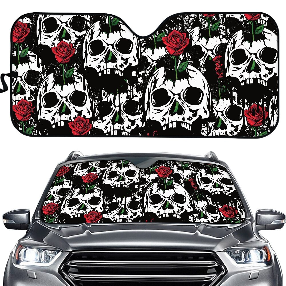 Bloem Schedel 3D Print Autoruit Anti-Uv Cover Fold-Up Zonnescherm Voor Auto Voorruit Beschermen Solar Zonneklep auto Accessoires: Light Grey