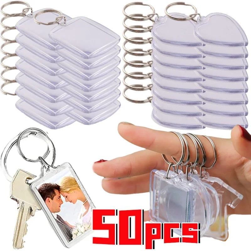 5/50 Stück transparenter Fotorahmen-Schlüsselanhänger, Quasten, schnappen-in, individueller Einsatz, Foto-Acryl-Rohling-Schlüsselanhänger, klarer leerer Bild-Anhänger