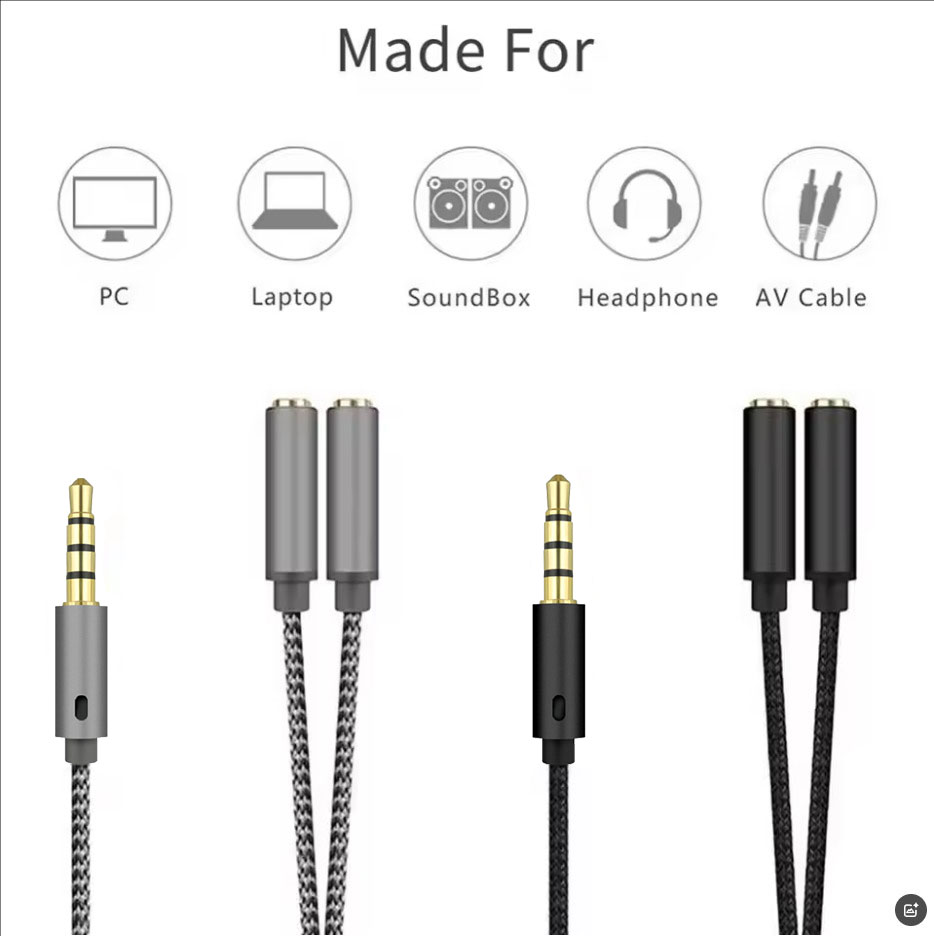 Headset-Adapter, Kopfhörer-Mikrofon und Lautsprecher, Y-Splitter-Kabel, 3,5-mm-Audio-Stecker auf 2 Buchsen, für Kopfhörer-Verlängerung, mobiles Audio