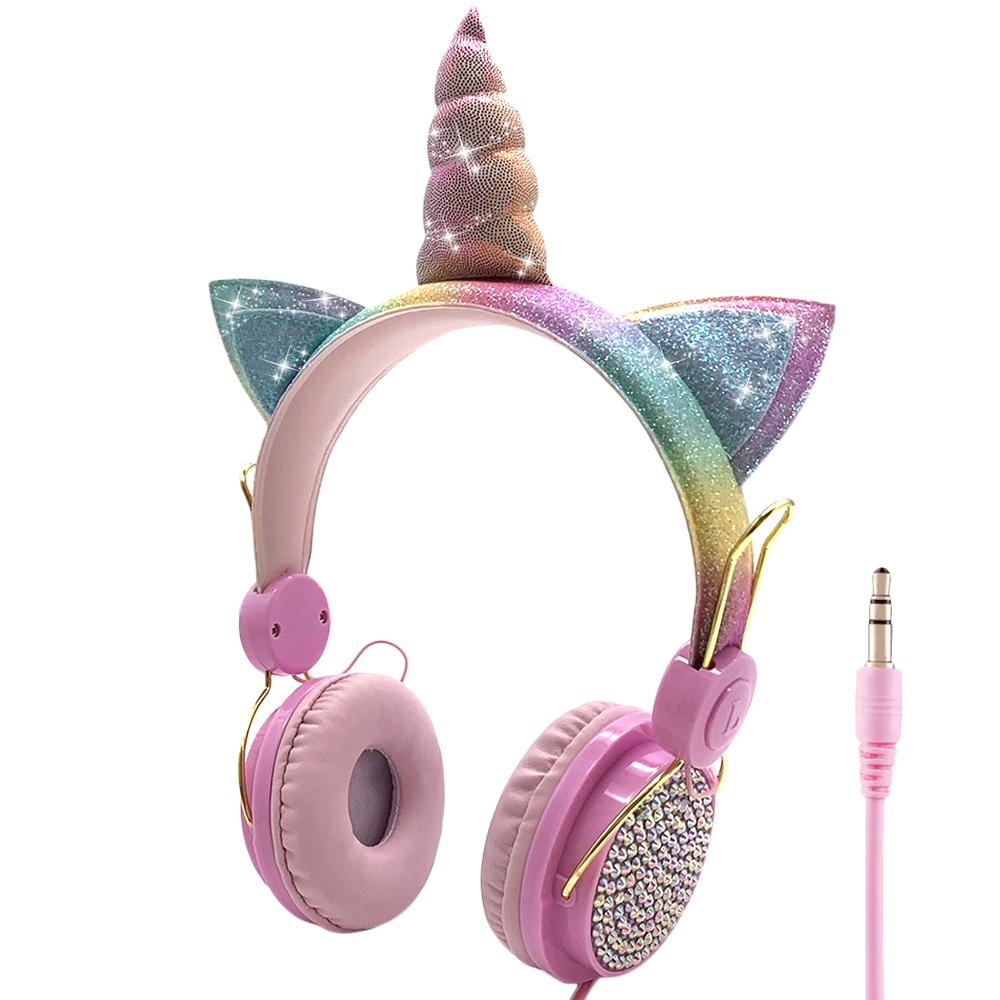 Jinserta søde enhjørninger kablede hovedtelefoner piger datter musik stereo øretelefon computer mobiltelefon gamer headset børn: Default Title
