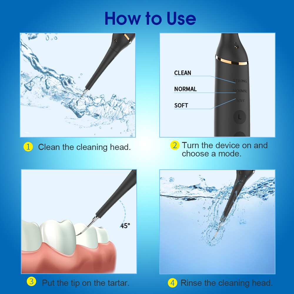 Removedor de cálculo dental elétrico, raspador de tártaro xpreen com 3 cabeças de limpeza-uso doméstico kit de ferramentas de raspador de tártaro incluindo denta