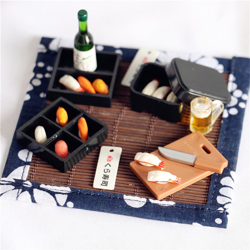 1:12 Miniature Picnic Lunch Box Japanese Style Sushi Box Cooking Utensil Toys for Dollhouse Kitchen Accessories