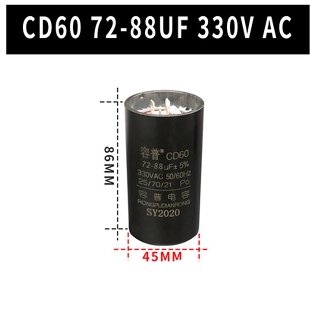 CD60 Motor Capacitor 145-175UF 161-193UF 189-227UF 216-259UF (plugs) AC330V 50/ 60HZ Fridge Compressor Start Capacitor: 72-88UF