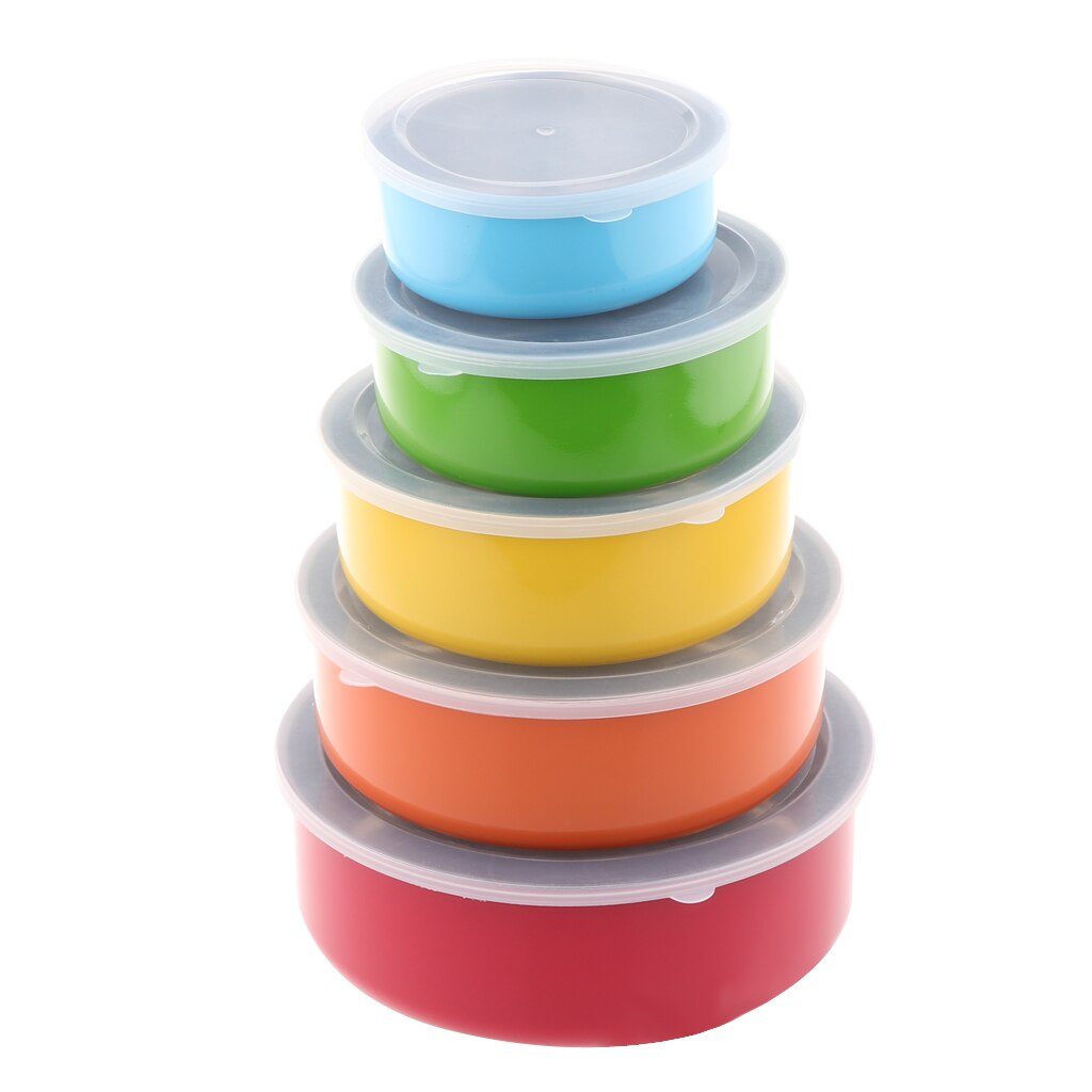 5Pcs Stainless Steel Mixing Bowls Set with Lids Non-Skid Silicone Covered Bowl Set for Food Beads Nuts Fruit Vegetable Container: colour