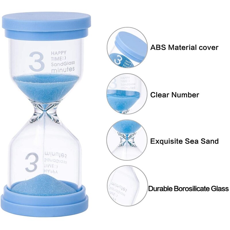 6Pcs Sand Timers for Kids and Classroom - Big Plastic Sand Hour Glass Hourglass Set 1 3 5 10 15 30 Minutes