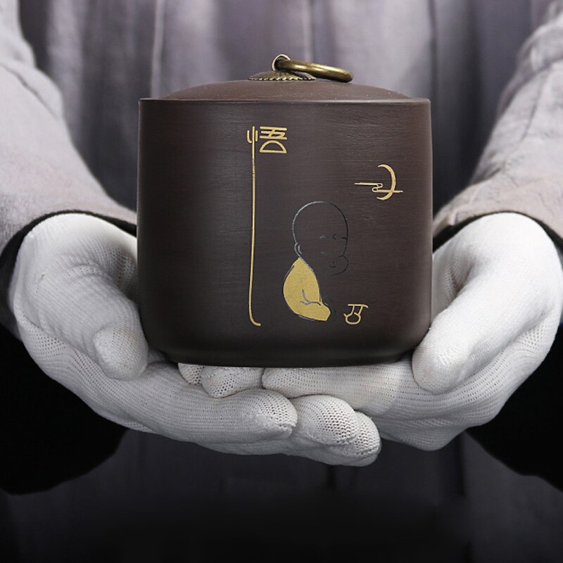 Caja de almacenamiento de té verde Puer de arcilla púrpura, lata de galletas, tarro de caramelo, frutos secos, caja de sellado, tanques de viaje, caja de hojas de té