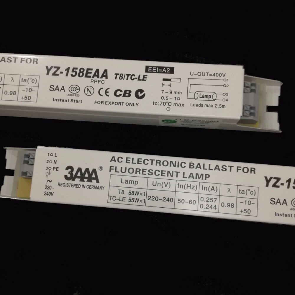 3AAA YZ-158EAA 55-60W 220-240V Standard ECG Instant Start AC Electronic Ballast for T8 58W*1 TC-LE 55W*1 Fluorescent Lamp