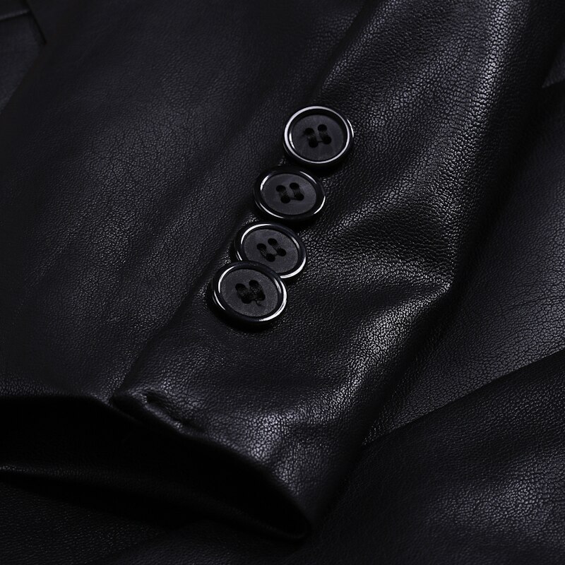 Men Black Blazer PU Leather Spring Autumn Casual Suit Jacket Slim Fit Business Work Daily Life Stage Single Breasted One Button