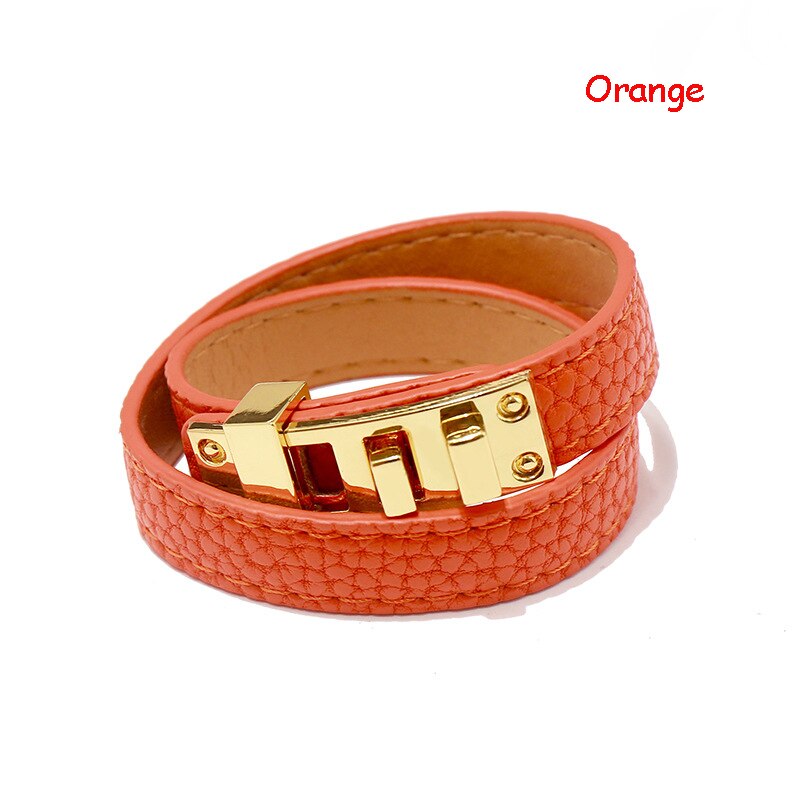 Pu Vrouwen Armband Candy Kleur Dubbele Laag Punk Stijl Pu Lederen Armband & Bangle Geschikt Pols Ongeveer 17 Cm