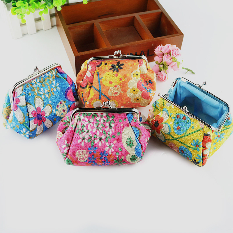 Women's Stylish Kiss Lock Storage Bag For Lipstick & Key，Floral Pattern Coin Purse