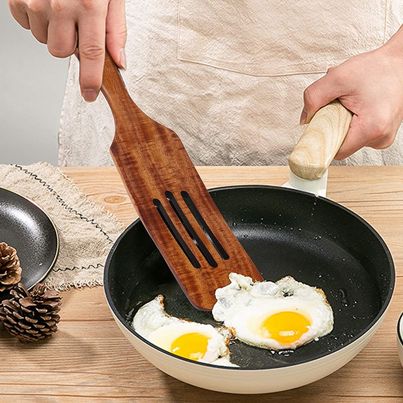 12 Pcs Wooden Spurtle Set, Teak Spurtle Set Heat Resistant Wooden Spatula Cooking Utensils Set Non-Stick Wooden Spoons