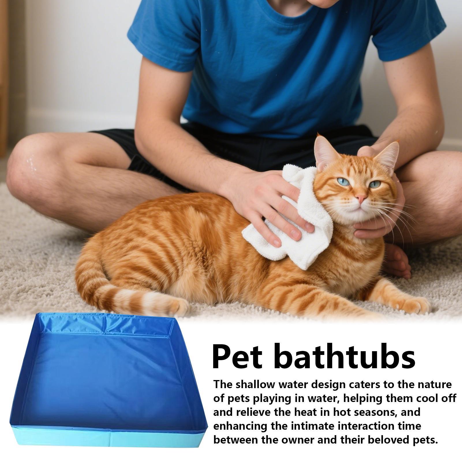 Pet Swimming Pool PVC Foldable Dog Bath Tub Square-Shaped Anti-Slip Save Space Pet Puppy Bathing Tub for Home Yard Garden