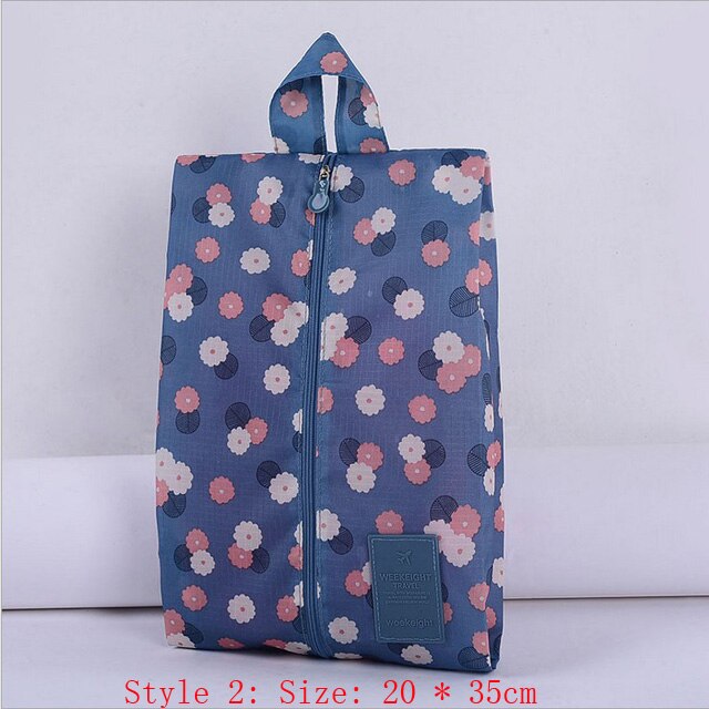 Draagbare Waterdichte Schoenen Bag Travel Opslag Pouch Pocket Verpakking Cubes Handvat Nylon Rits Organisator Schoen Tas z30-1: Style2 Blue flower