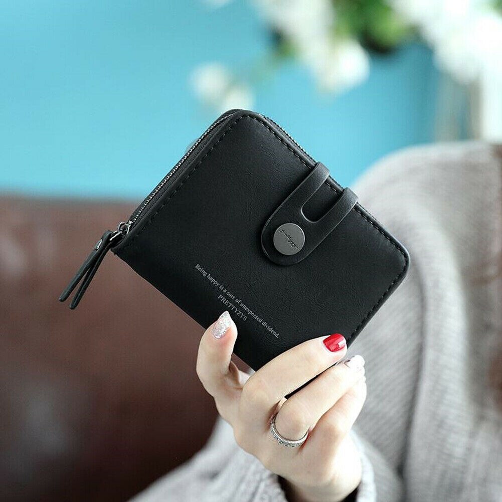 Femmes en cuir petit Mini portefeuille porte-carte d'identité monnaie poche sac à main embrayage: Black