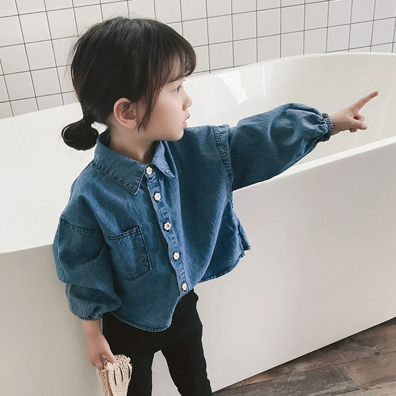Mihkalev Baby girl denim shirts and blouses for kids clothes girls jeans shirts long sleeve children autumn clothes costume