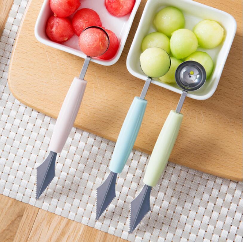 2pc stainless steel watermelon digging ball kitchen cut watermelon artifact carving knife fruit digging ball spoon platter digg