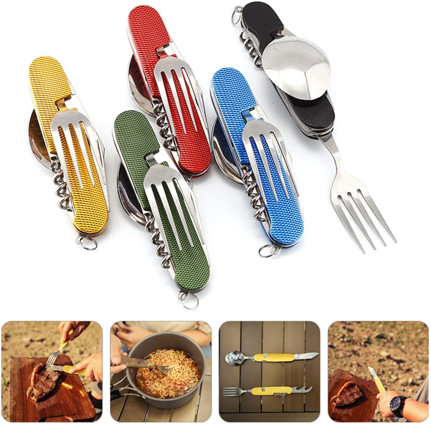Multifunctional Foldable Pocket Stainless Steel Outdoor Camping Picnic Cutlery Knife Fork Spoon Tableware Parts