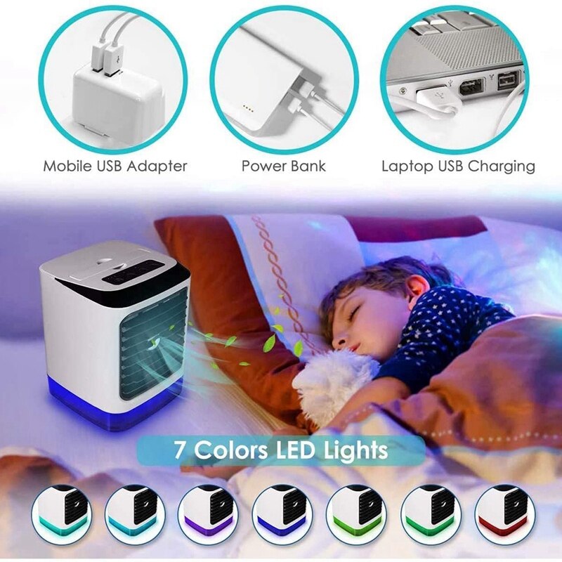 Portable Evaporative Air Cooler, Mini USB Air Conditioner, 4 In 1 Small Personal Space Air Conditioner Cooler Humidifier