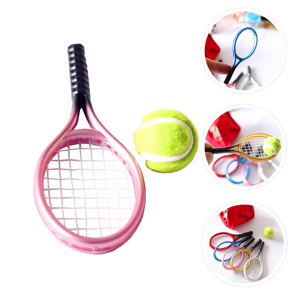 2 Sets Decoratieve Mini Tennis Diy Supply Poppenhuis Tennis Mini Tennisracket Met Voor Home Shop Kids