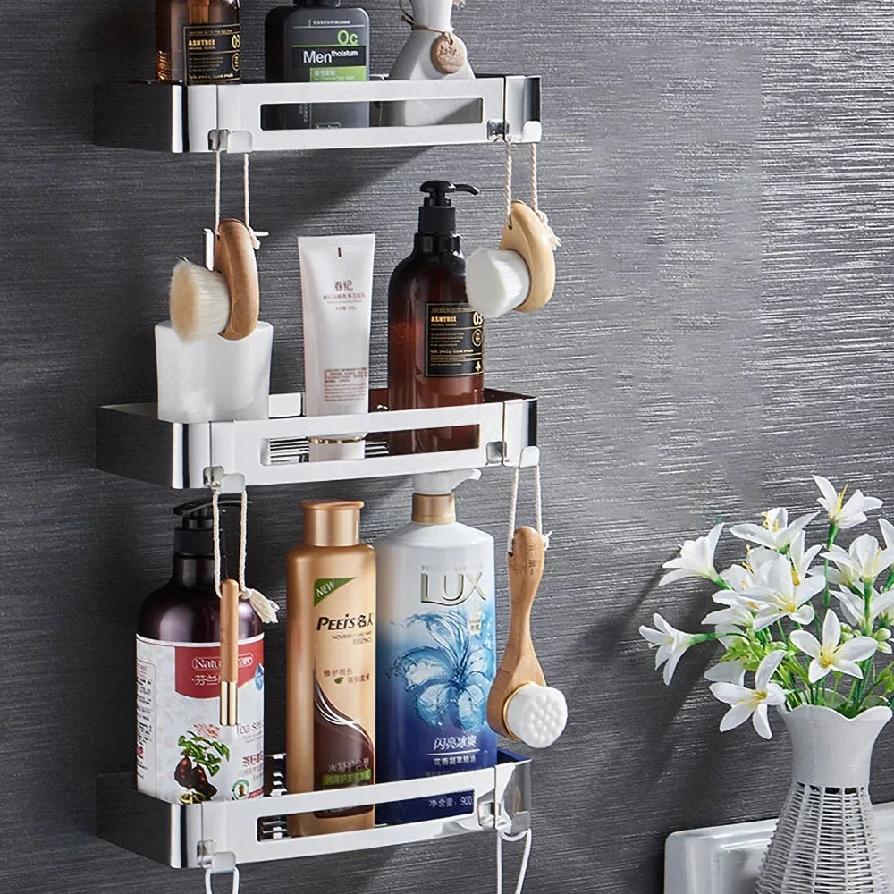 Punch-Free 304 Stainless Steel Bathroom Wall Corner Shelves Triangle Basket Toilet Shampoo Organizer Holder 00BS0102 Hanger Rack