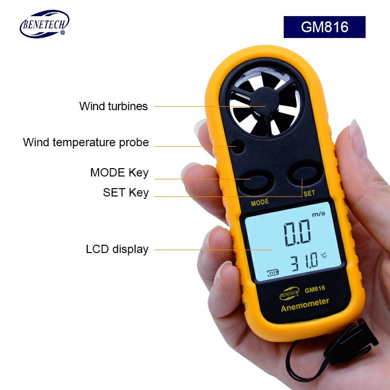 BENETECH Digitale Thermometer Anemometer + infrarood thermometer Wind Gauge Meter Voor Temperatuur huidige air velocity flow