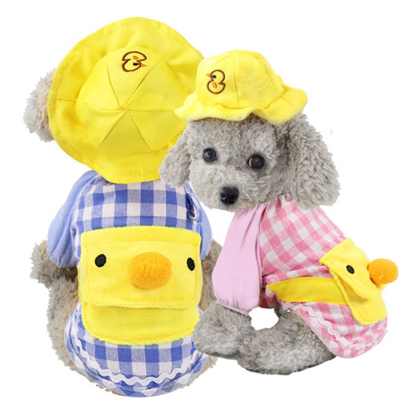 Lovely Dog Shirt For Small Dogs With Hat Summer Plaid Dog Clothes Chihuahua Dog Shirts Costume Duck Pet Clothes Cat Blouse