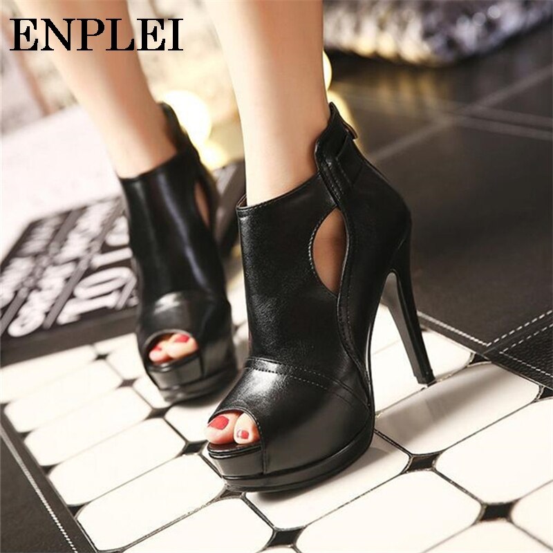 Enplei Women Pumps Breathable Hollow Out Square Heel Boots Wedding Shoes Spring Fall Office Sandals Platform Heels Party 34-42