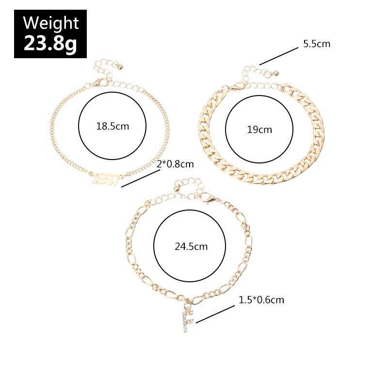 Gold Color Crystal Letter Alphabet Anklets for Women Boho Beach Digital Year Anklet Bracelet on Leg Foot Jewelry