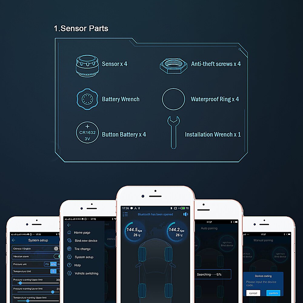 Bluetooth 4,0 5,0 Auto Reifendruck Sensor Android iOS BLE TPMS Wasserdichte Auto Sicherheit Alarm Tire Pressure Monitoring System