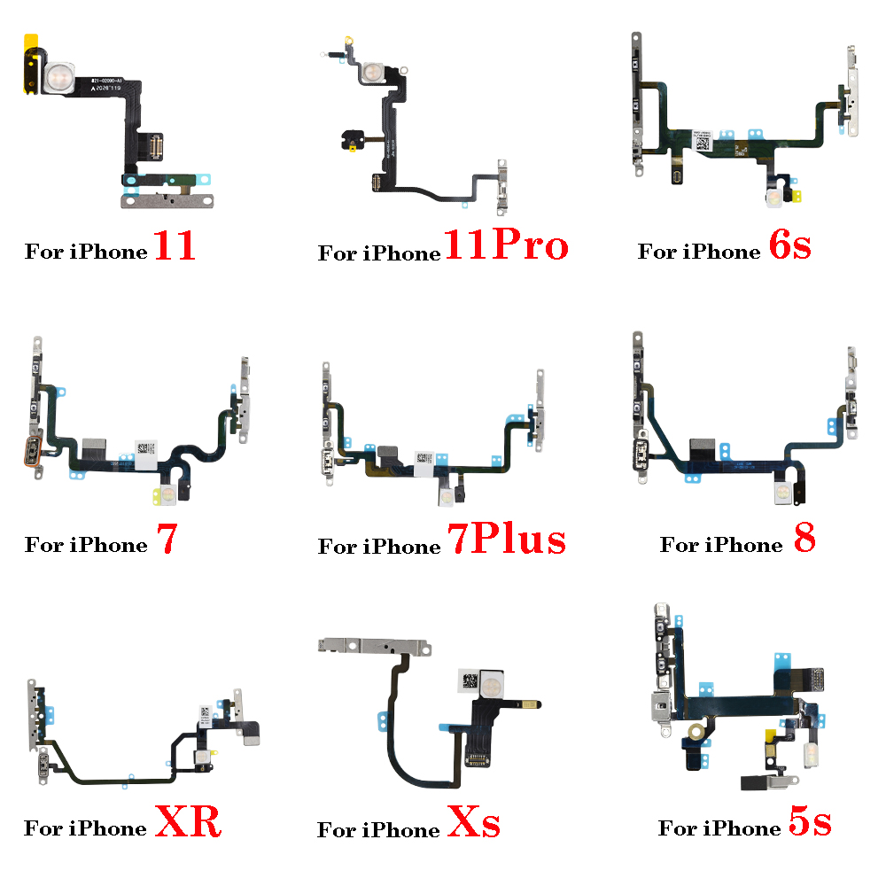 Power On Off Flex For iPhone 5S 6 6S 7 8 Plus X XR Xs Max 11 Pro Volume Up Down Side Button Key Ribbon Flex Cable With Metal
