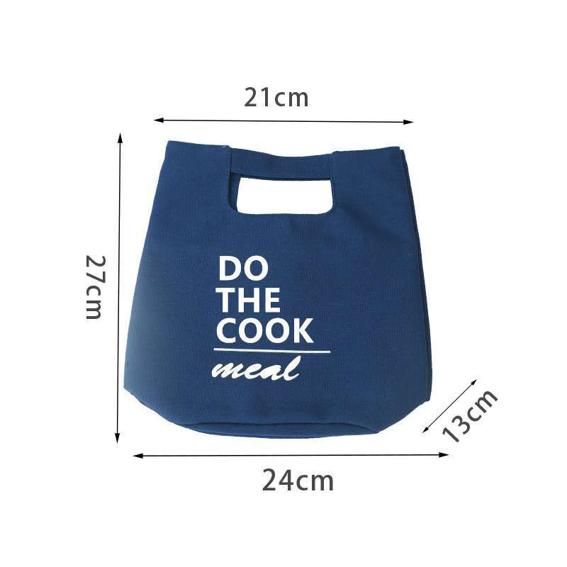 Canvas Portable Lunch Bag Food Storage Bags Japanese Style Bento Box Outdoor Accessories Insulated Cold Print: English navy blue