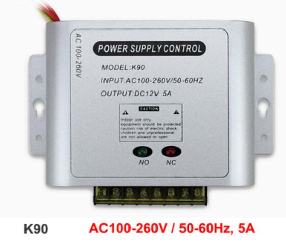 12VDC Access Control Power Supply Switch 3A/5A Time Delay Adjustable AC90V-260V Input NO/NC Output for 2 Electric Lock: K90 5A power