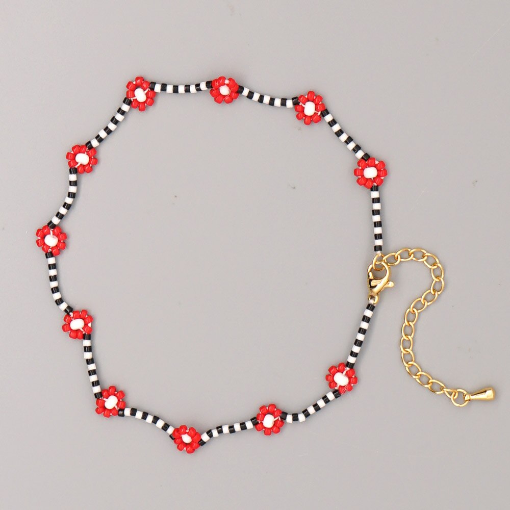 gehen2Boho Boho Distel MGBDB Schwarz Und Weiß Reis Perle Fußkettchen Füße Mädchen Knöchel Körper Schmuck Fußkettchen Für Frauen: MI-A200001A
