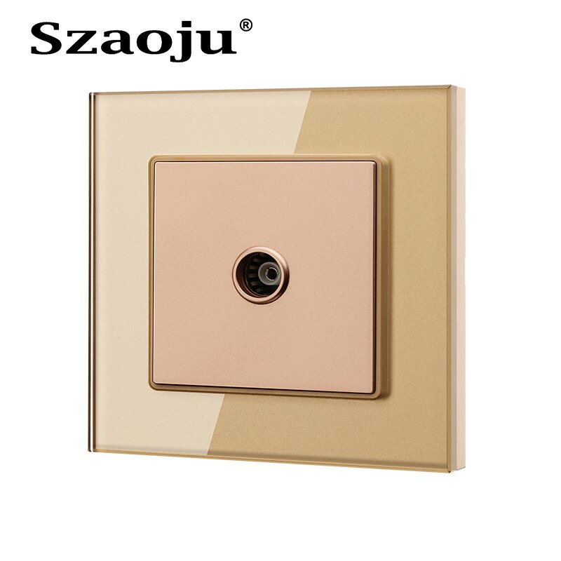 Szaoju Luxury silver-plated TV coaxial socket Antenna/Network/Telephone wall-mounted panel socket crystal tempered glass panel: TV