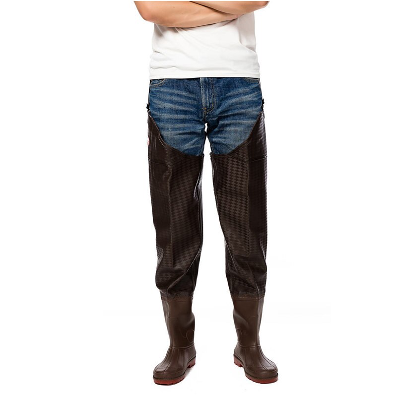 High-Jump Cotton Lining Winter Fishing Waders PVC Waterproof Seamless Combination Boots Waders for Fishing Oxford Soles Waders