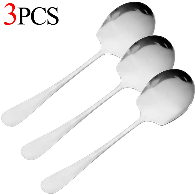 Cuchara grande de acero inoxidable para cena en casa, cuchara pública gruesa, cucharas de sopa con mango largo, vajilla para servir Buffet de cabeza redonda, 1/4 Uds.