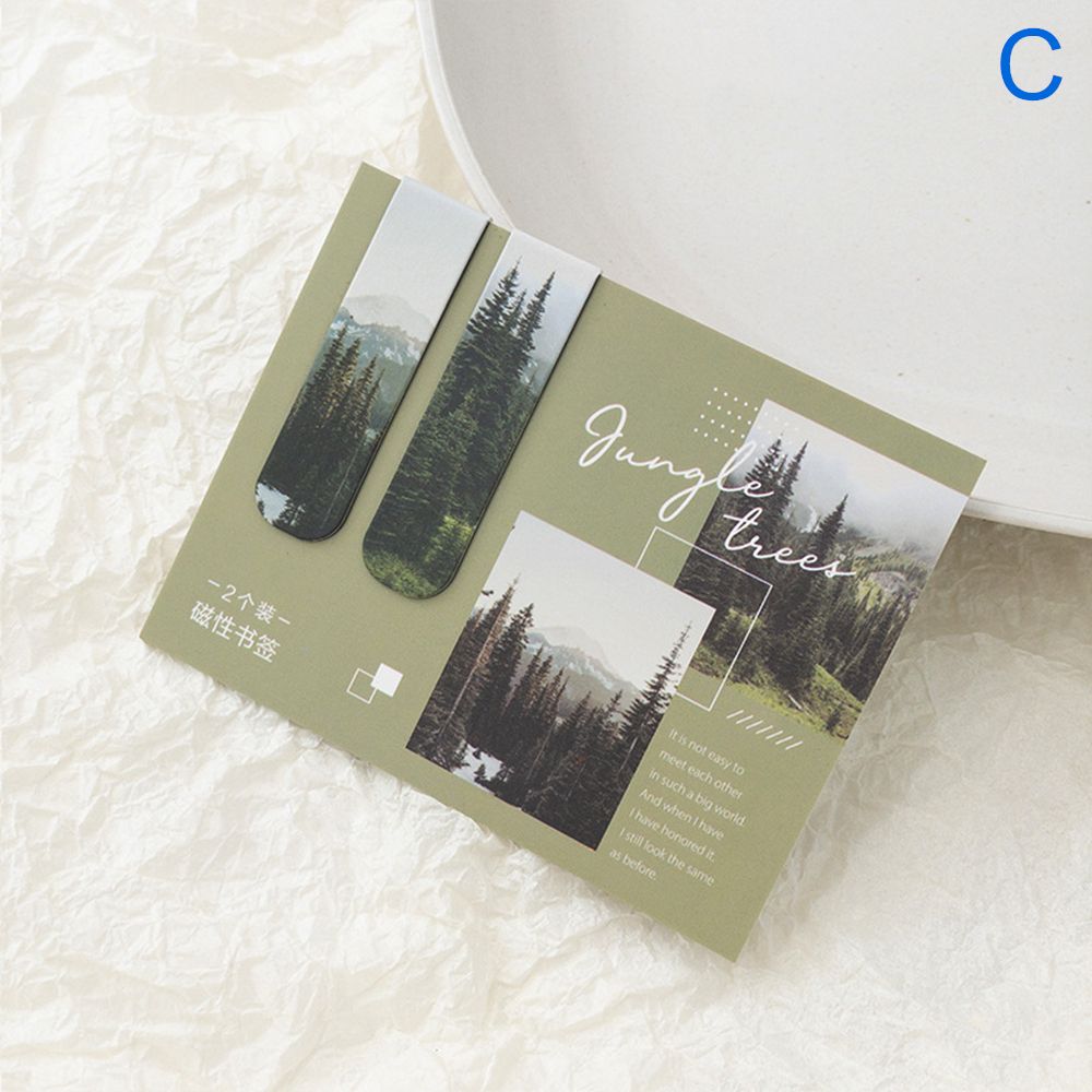 Marcapáginas magnético de paisaje natural, marcador de libro de lectura, marcadores de página, Material de papelería, suministros de oficina y escuela, , 2 piezas: C