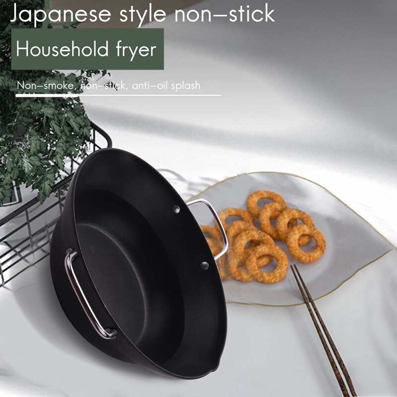 Easy Pour Non Stick Coating Tempura Fryer Pot with Oil Drip Drainer Rack Japanese-style Mini Deep Fry Pan