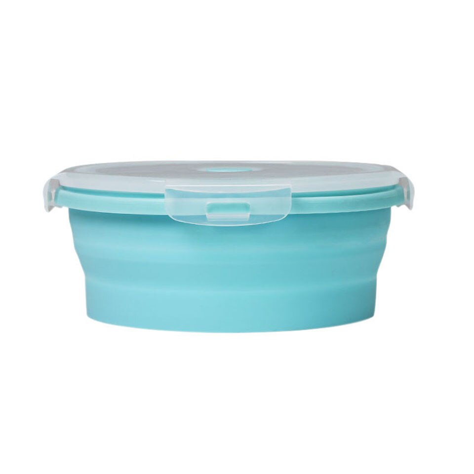Faltbare Lebensmittel Container Faltbare Silikon Schalen Mikrowelle Gefrierfach Lebensmittel Lagerung Container mit Luftdichten Deckel für Mittagessen: Blau / 350ml