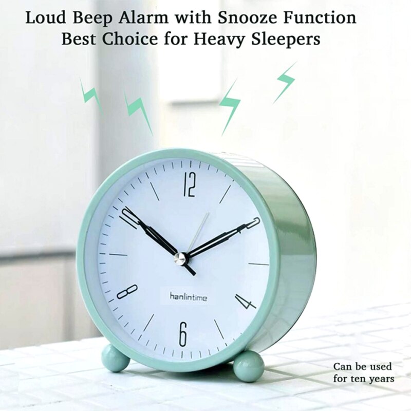 Alarm Clock, Analog Alarm Clock No Ticking with Snooze for Heavy Sleepers, Battery Operated and Light Function, Super Silent Ala