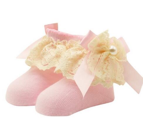Chaussettes antidérapantes en dentelle solide | Chaussons de noël pour bébés filles et garçons, chaussons de sol, motif de fleurs, à nœuds,