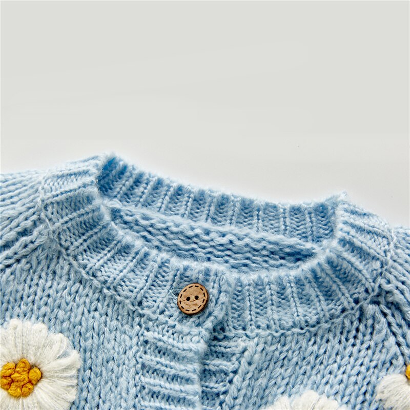 Blotona – Cardigan tricoté pour bébés filles, haut décontracté à col rond et manches longues, avec broderie marguerite, à simple boutonnage, pour l&#39;automne et l&#39;hiver