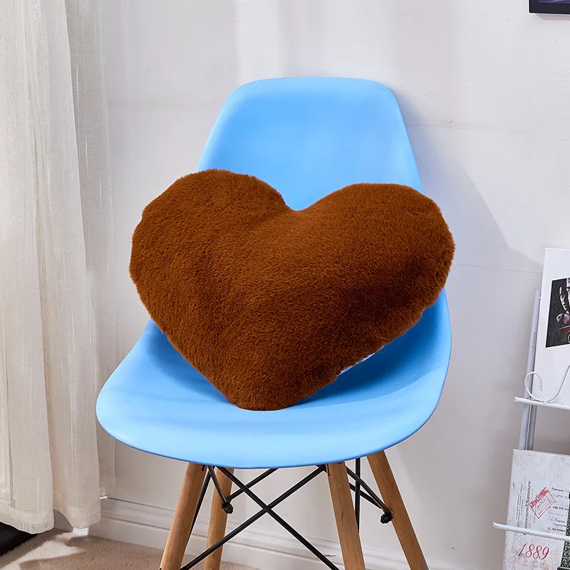 Faux Fur Sheepskin Pillow Cover Love Heart Shaped Sofa Cushion Cover Solid Colour Beds Pillowcase Valentines Day Home Decor: Pink