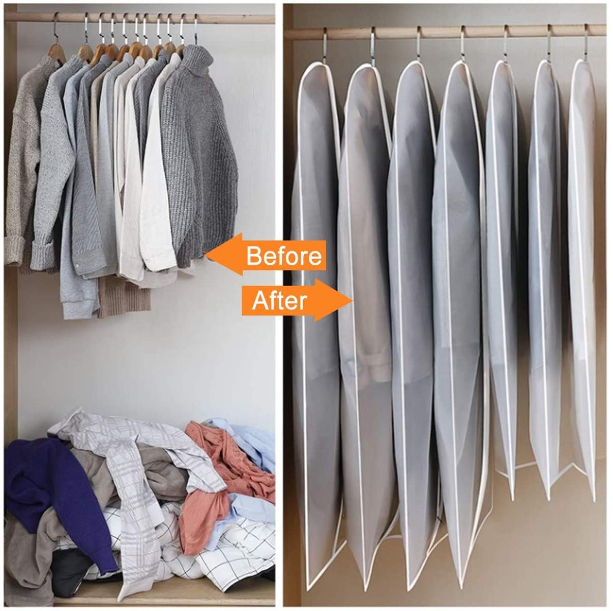 5 stuks kledinghoezen doorzichtige kledinghoes eva stofdicht waterdicht anti-mot met rits voor pak jas jurk kast kledingopslag