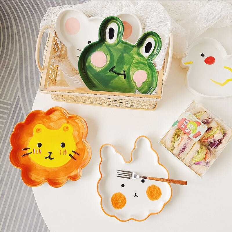 Art Graffiti Plate Ceramic Cartoon Plate Animal Plate Tableware Kitchen Korean Dish Set Nordic Salad Plate Tableware Household