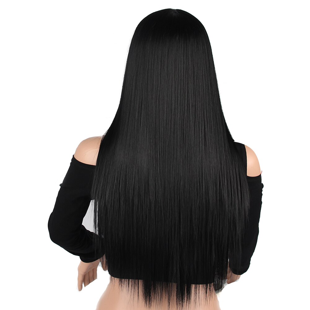 LiangMo Long straight hair synthetic front lace wig black African American black female hairstyle