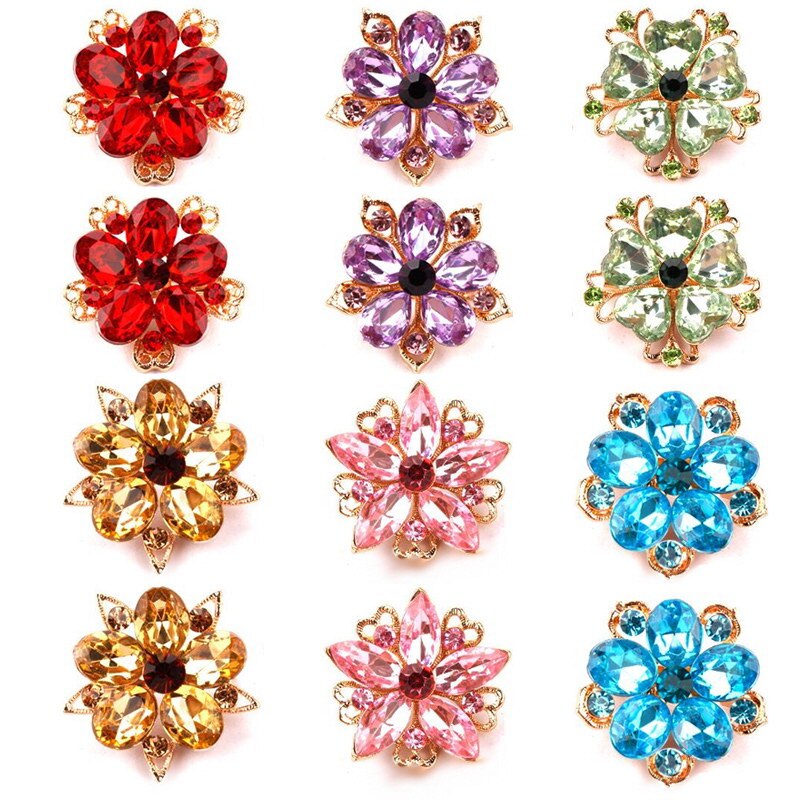 Lot de 12 belles broches à fleurs en acrylique pour femmes, 3 couleurs assorties