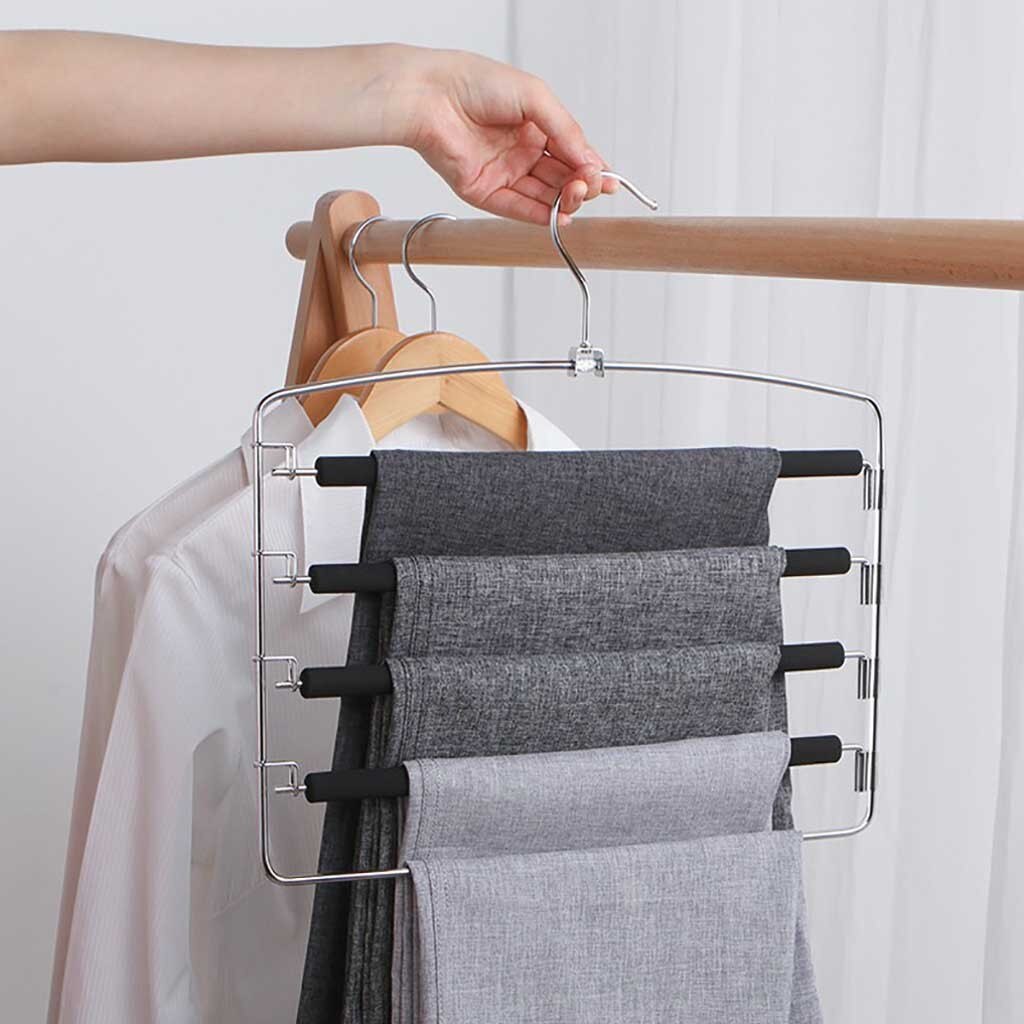 Multi Functional Pants Hangers Holders Trousers Hanger Storage Rack Clothes Hanger Space Saver Wardrobe Closet Organizer #T2G