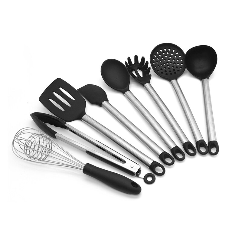 Gray Silicone Kitchen Set 8/9pcs Kitchen Utensils Set Stainless Steel Handle Non-stick Pan Spatula Cooking Utensils Kitchenware: 8-pcs Kitchen set1